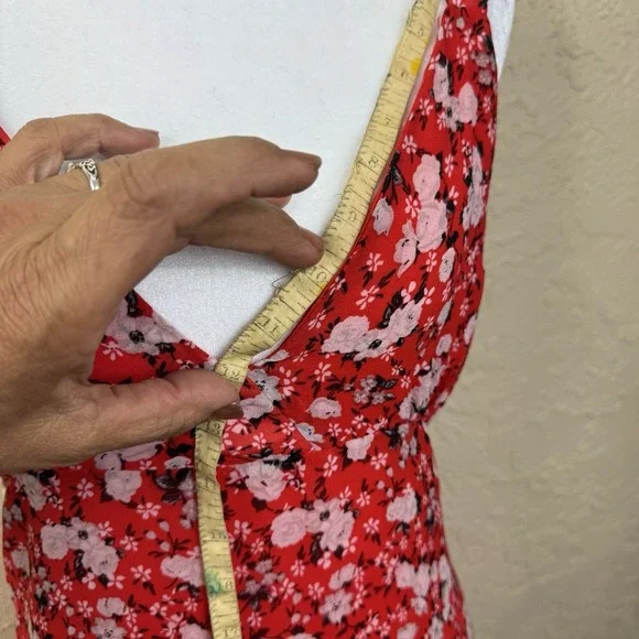 Zara Babydoll Maxi Sundress Red Floral V Neck Sleeveless Size M Coquette Fairy - Picture 6 of 15